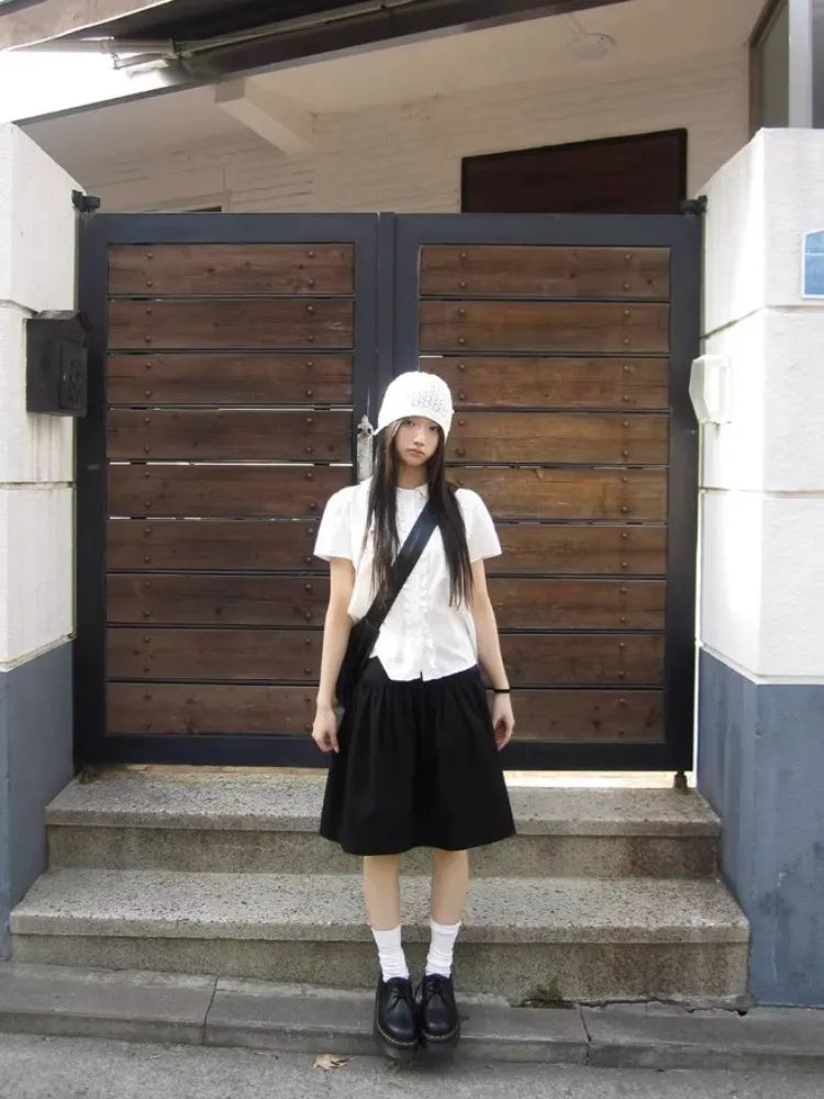 Korean Style High Waist A-Line Skirt - Elegant Mini Skirt for Women