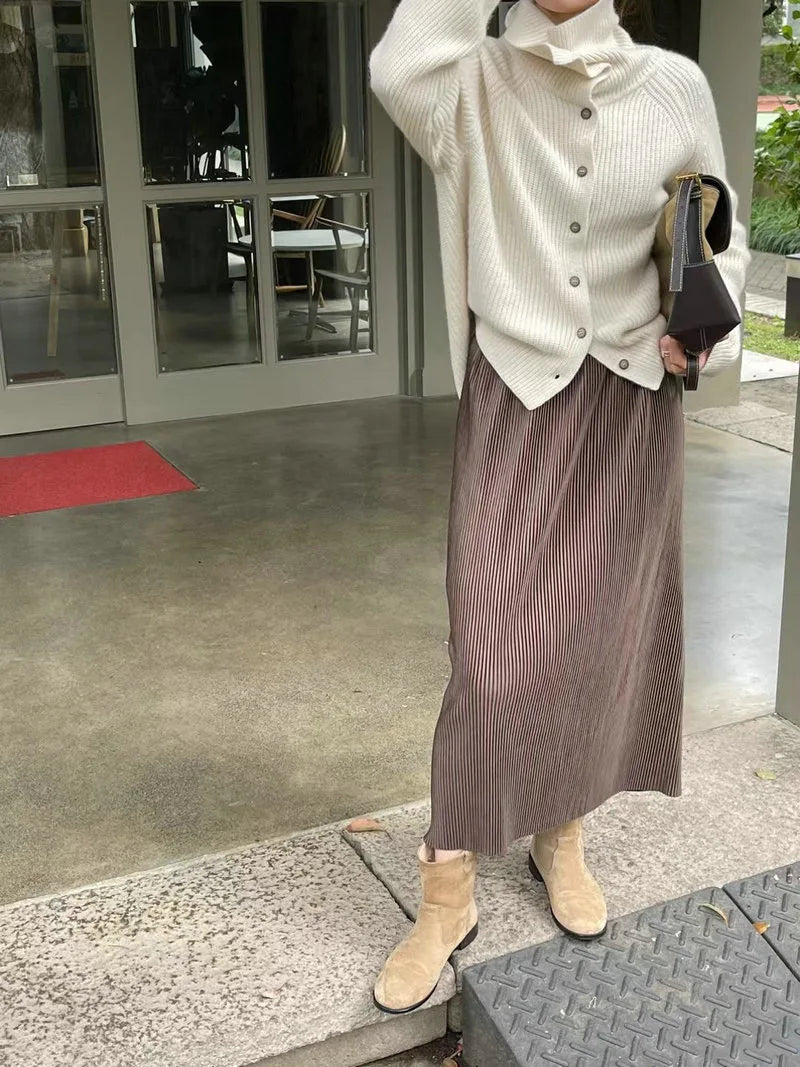 Korean Style Turtleneck Cardigan - Women's Chunky Knit Sweater