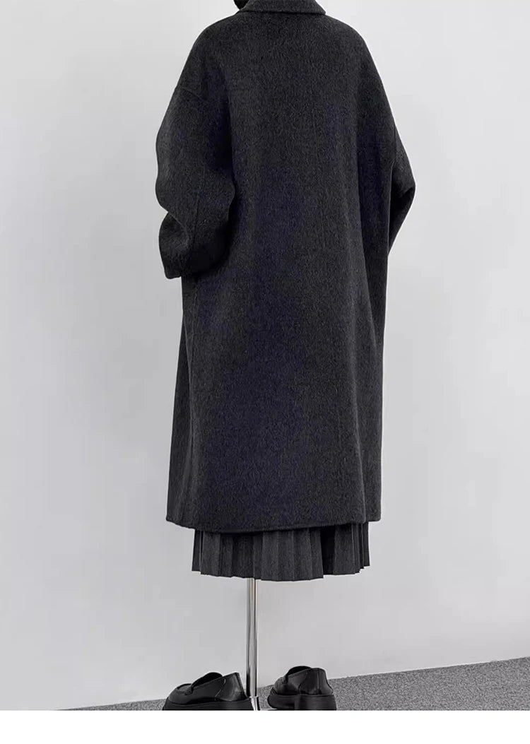 Korean Style Wool Coat - Women's Double-Breasted Mid-Length Winter Jacket