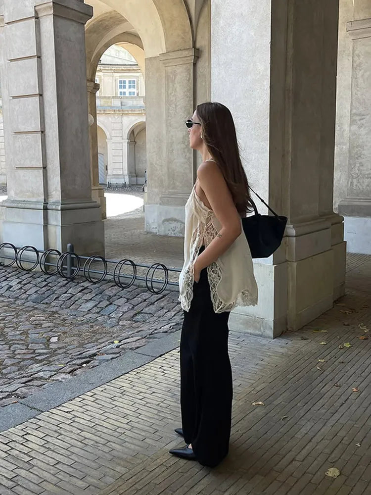 Korean Style Lace Cami Top - Elegant Sleeveless Square Neck Blouse