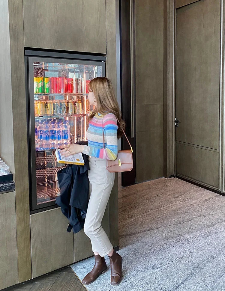 Korean Style Striped Long Sleeve Top - Women's Slim Fit T-Shirt