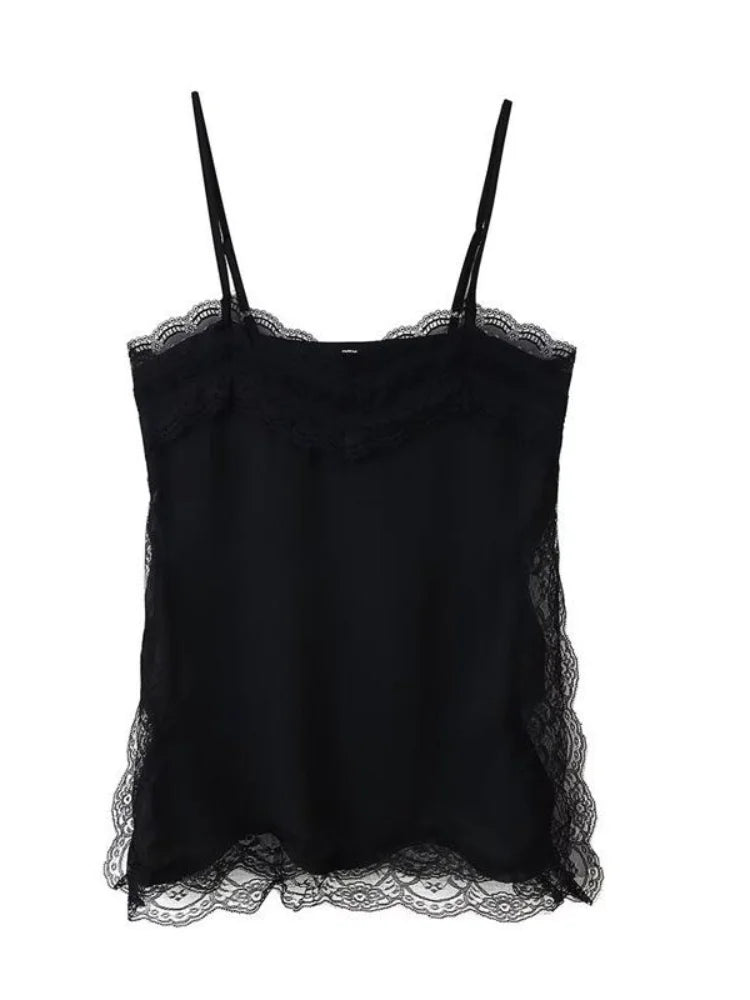 Korean Style Lace Cami Top - Elegant Sleeveless Square Neck Blouse