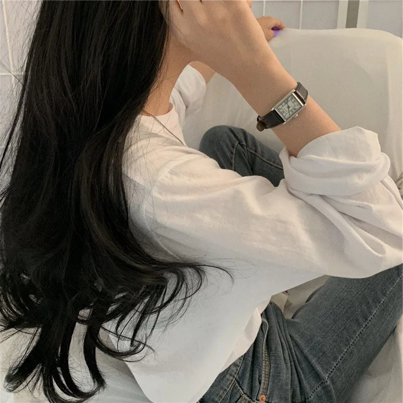 Korean Style Long Sleeve T-Shirt - Women's Loose Fit Basic Top