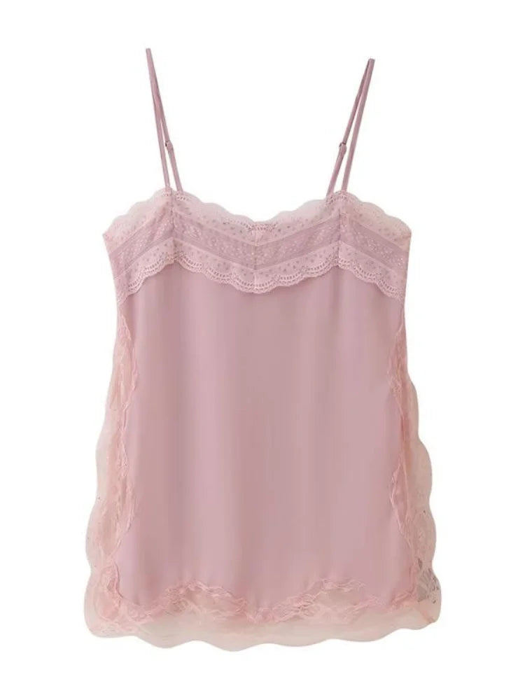 Korean Style Lace Cami Top - Elegant Sleeveless Square Neck Blouse