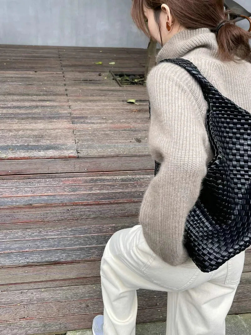 Korean Style Turtleneck Cardigan - Women's Chunky Knit Sweater