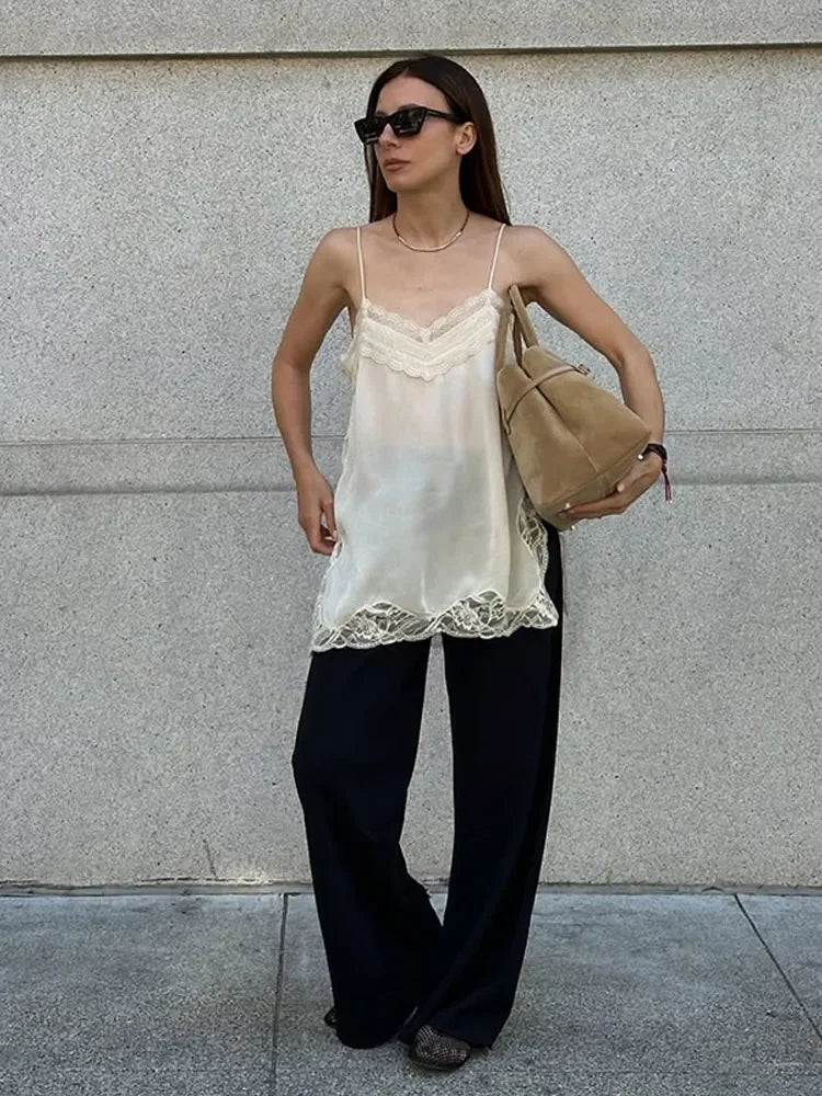 Korean Style Lace Cami Top - Elegant Sleeveless Square Neck Blouse