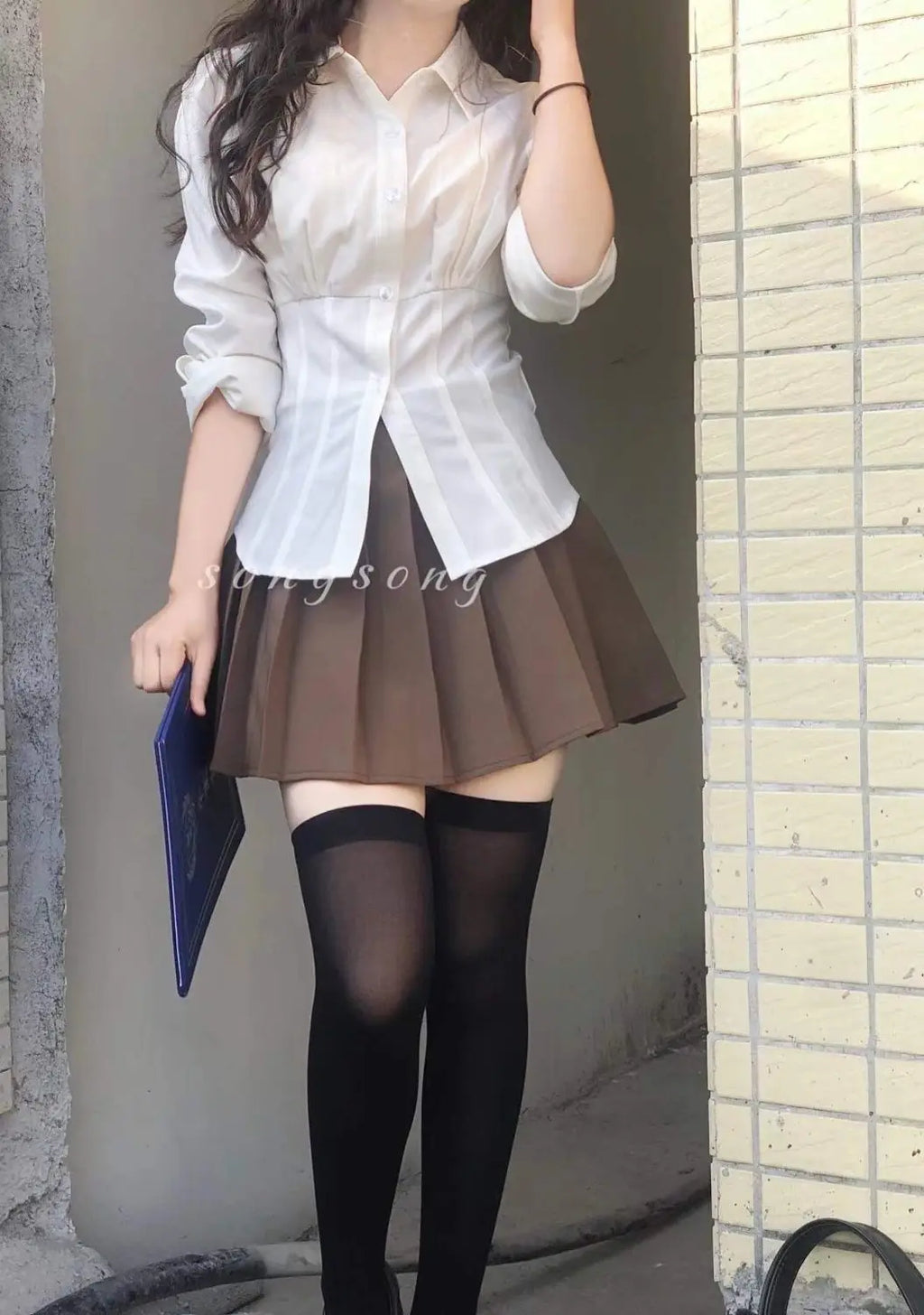 Korean Style White Shirt - Women's Slim Fit Long Sleeve Blouse