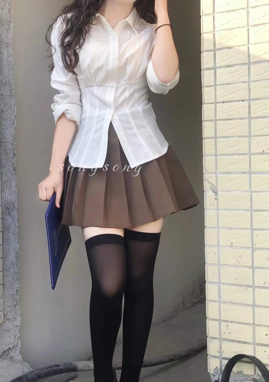 Korean Style White Shirt - Women's Slim Fit Long Sleeve Blouse