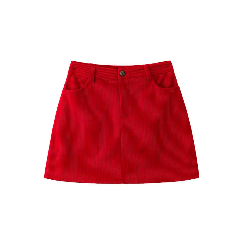 Korean Style High Waist Corduroy Mini Skirt - A-Line Vintage College Skirt with Pockets