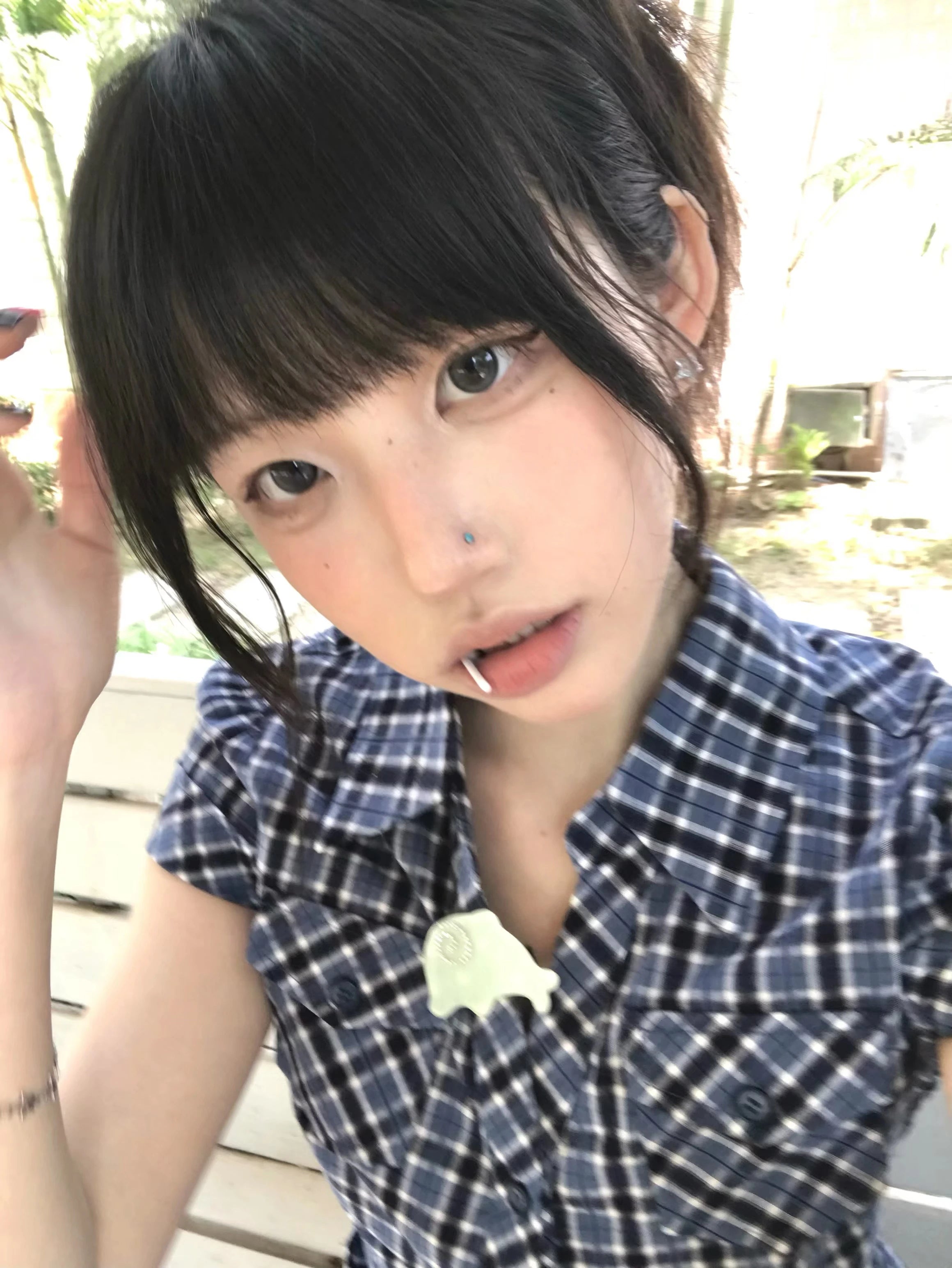 Korean Style Y2K Plaid Shirt - Women's Vintage Short Sleeve Blouse