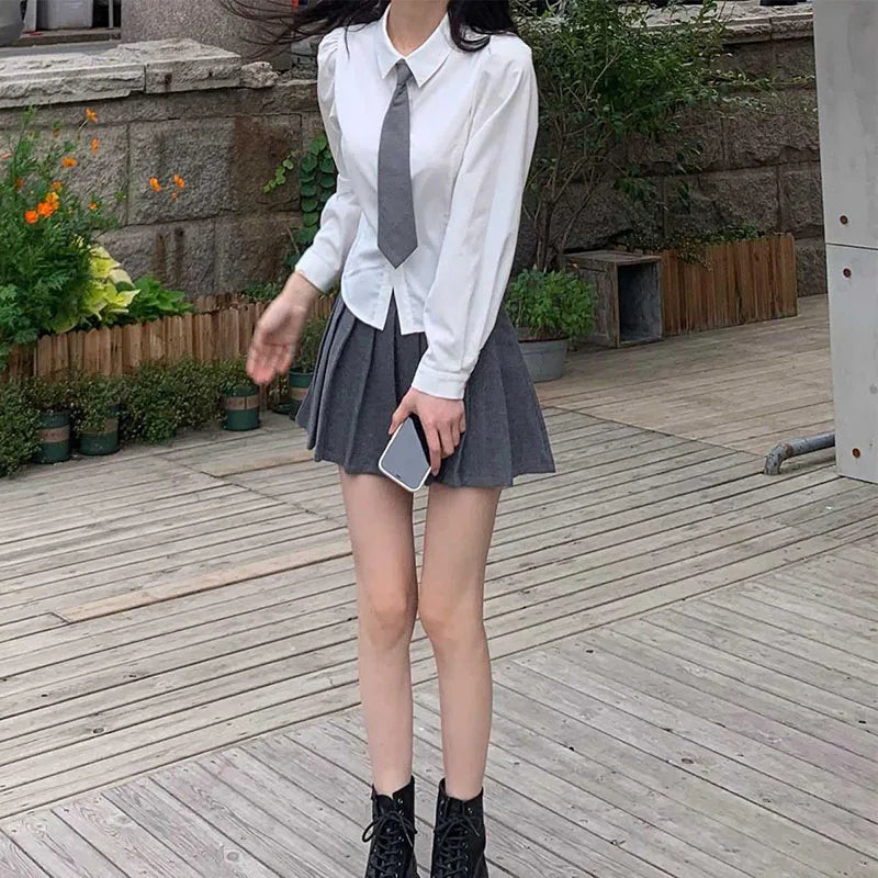 Korean Style White Shirt - Back Lace-Up Detail Shirt for Women