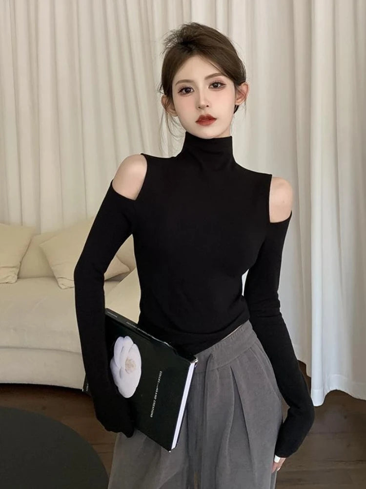 Korean Style Turtleneck Long Sleeve Top - Women's Slim Fit Autumn Blouse