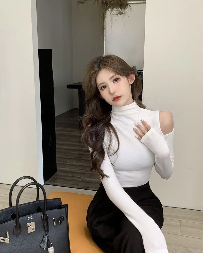 Korean Style Turtleneck Long Sleeve Top - Women's Slim Fit Autumn Blouse