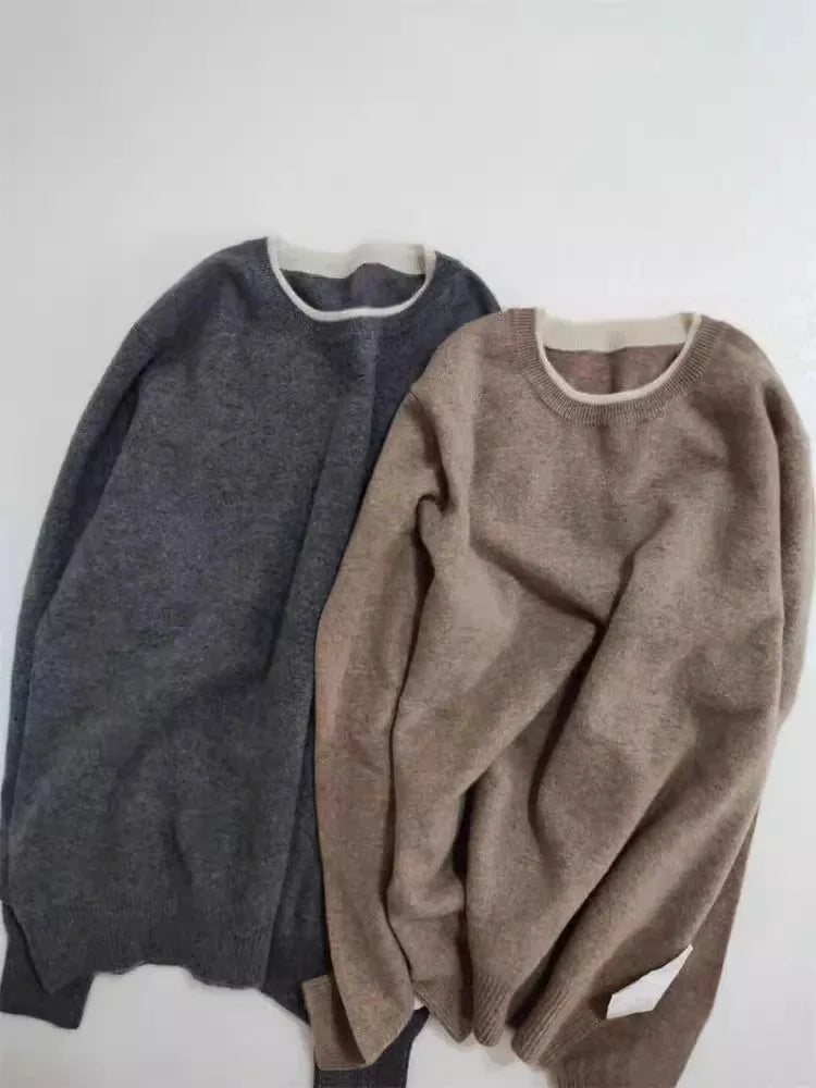 Korean Style Pure Cashmere Jumper - Women's Oversized Knit Sweater