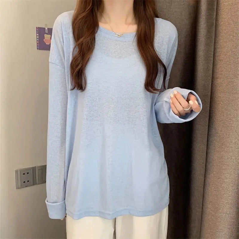 Korean Style Mesh Long Sleeve Cover Up Top