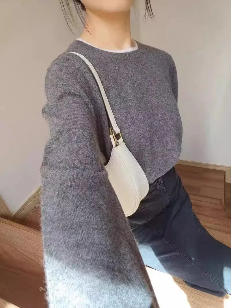 Korean Style Pure Cashmere Jumper - Women's Oversized Knit Sweater