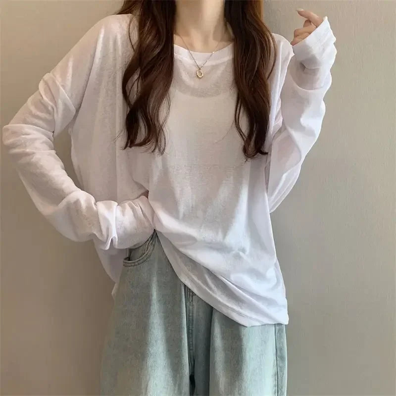 Korean Style Mesh Long Sleeve Cover Up Top