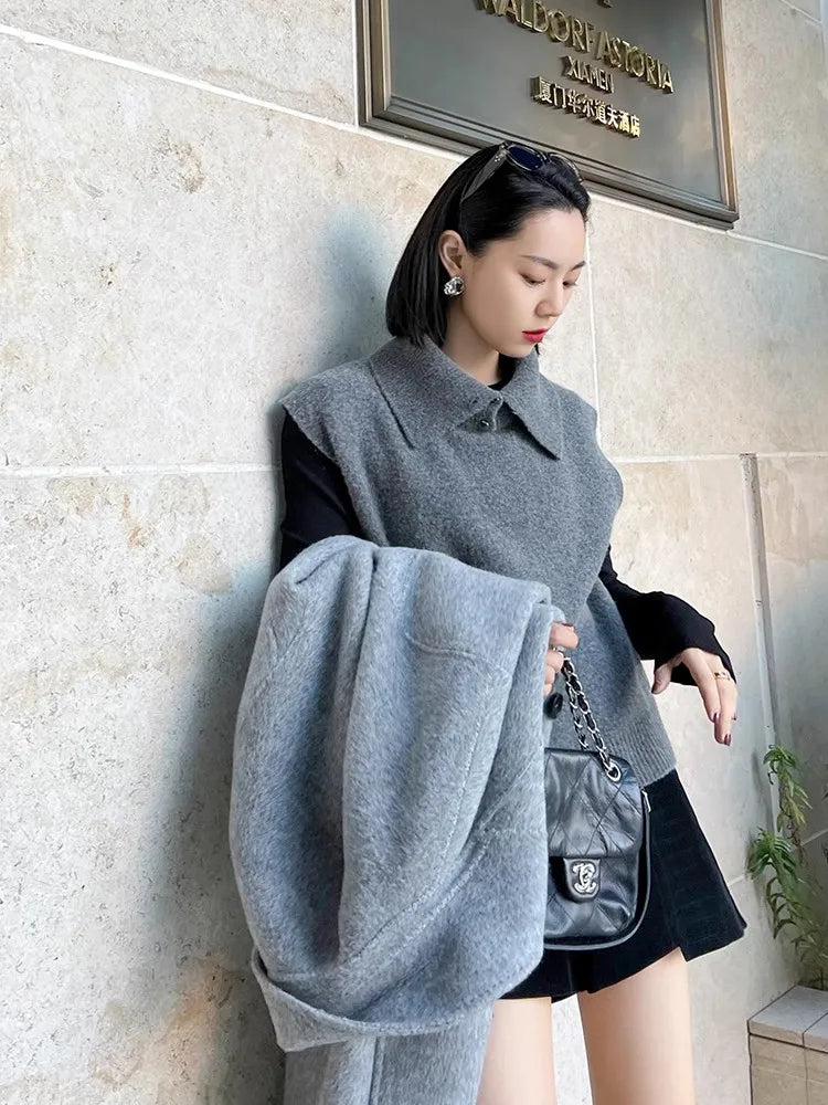 Korean Style Cashmere Turtleneck Vest - Sleeveless Knit Jumper Top
