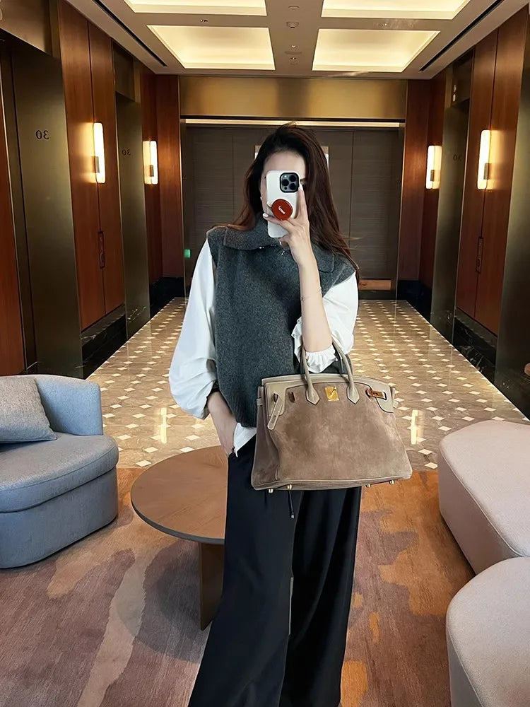 Korean Style Cashmere Turtleneck Vest - Sleeveless Knit Jumper Top