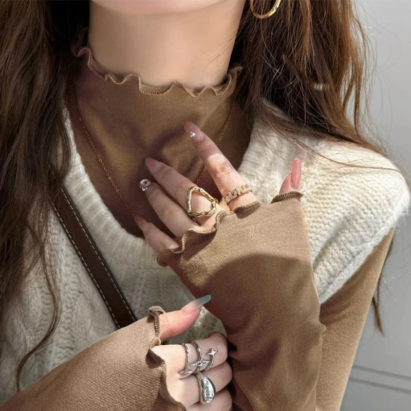 Korean Style Long Sleeve T-Shirt - Women's Casual Crew Neck Top