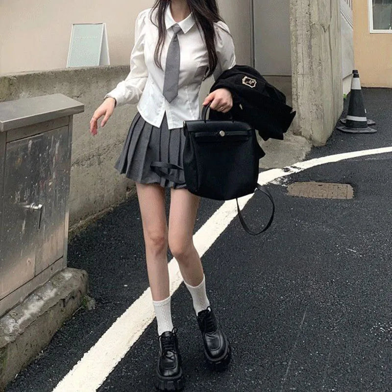 Korean Style White Shirt - Back Lace-Up Detail Shirt for Women