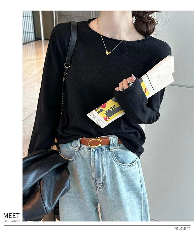 Korean Style Loose Fit Round Neck Sweater - Women's Soft Knit Pullover