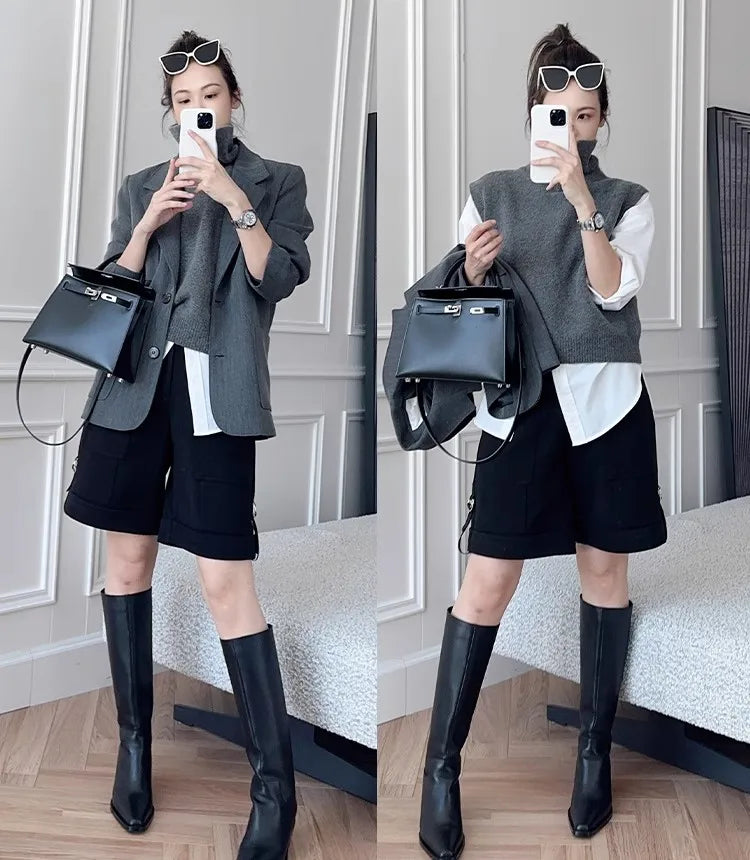 Korean Style Cashmere Turtleneck Vest - Sleeveless Knit Jumper Top