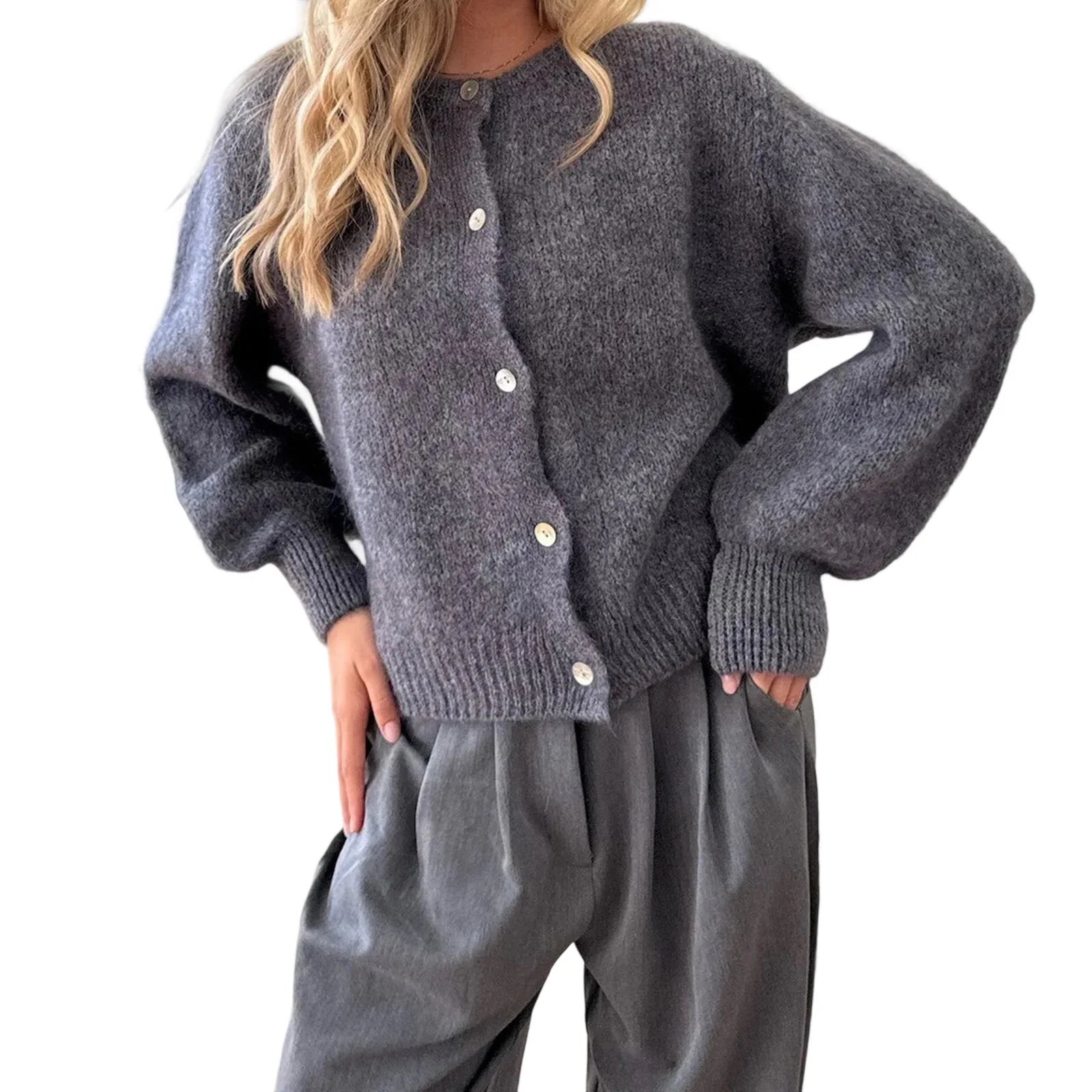 Korean Style Women's Cropped Knit Cardigan - Y2K Vintage Button-Up Sweater