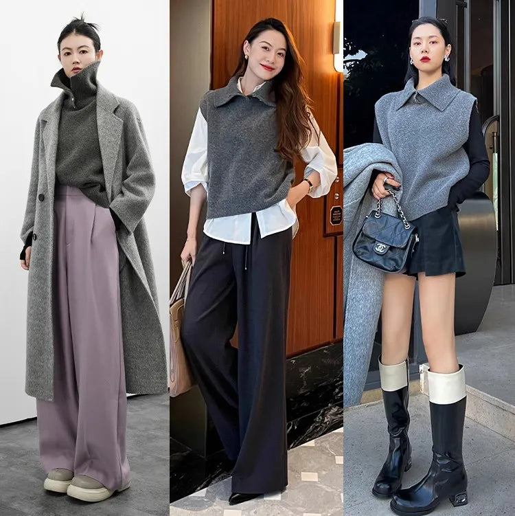 Korean Style Cashmere Turtleneck Vest - Sleeveless Knit Jumper Top