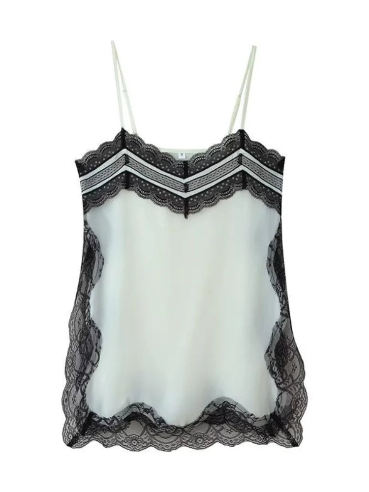 Korean Style Lace Cami Top - Elegant Sleeveless Square Neck Blouse