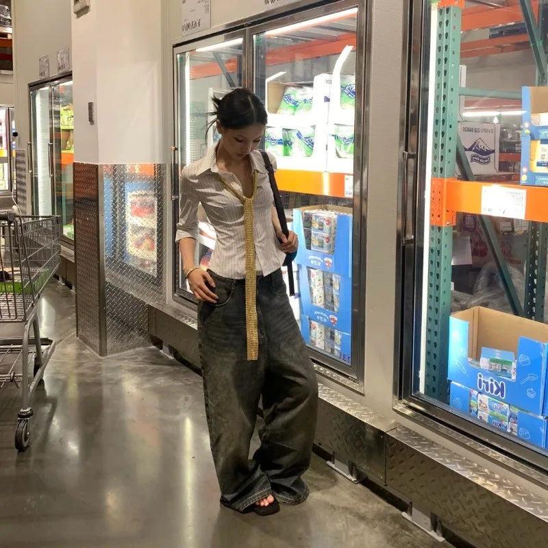 Korean Style Striped Shirt - Women's Half Sleeve Blouse