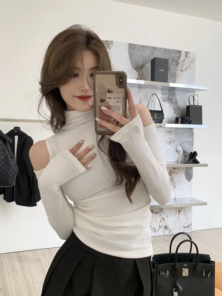 Korean Style Turtleneck Long Sleeve Top - Women's Slim Fit Autumn Blouse