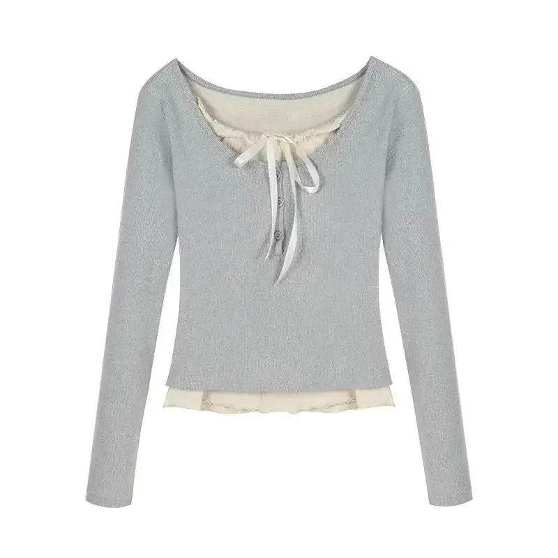 Korean Style Slim Fit Crop Top - Long Sleeve Bodycon Blouse for Women