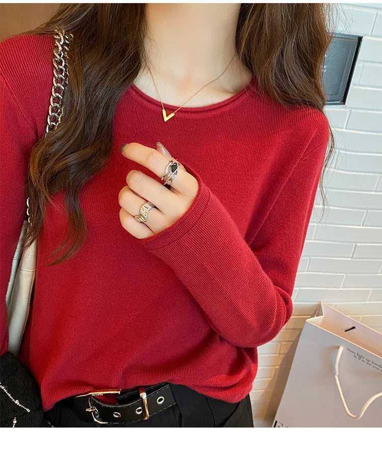 Korean Style Loose Fit Round Neck Sweater - Women's Soft Knit Pullover