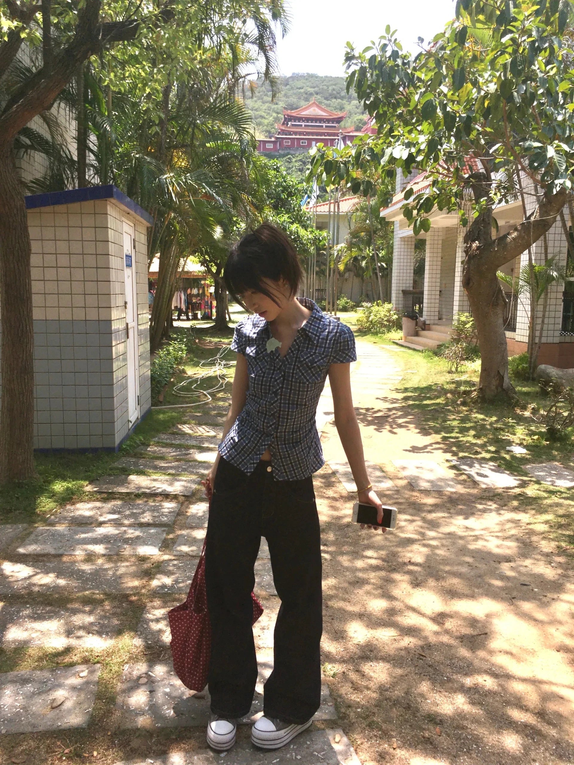 Korean Style Y2K Plaid Shirt - Women's Vintage Short Sleeve Blouse