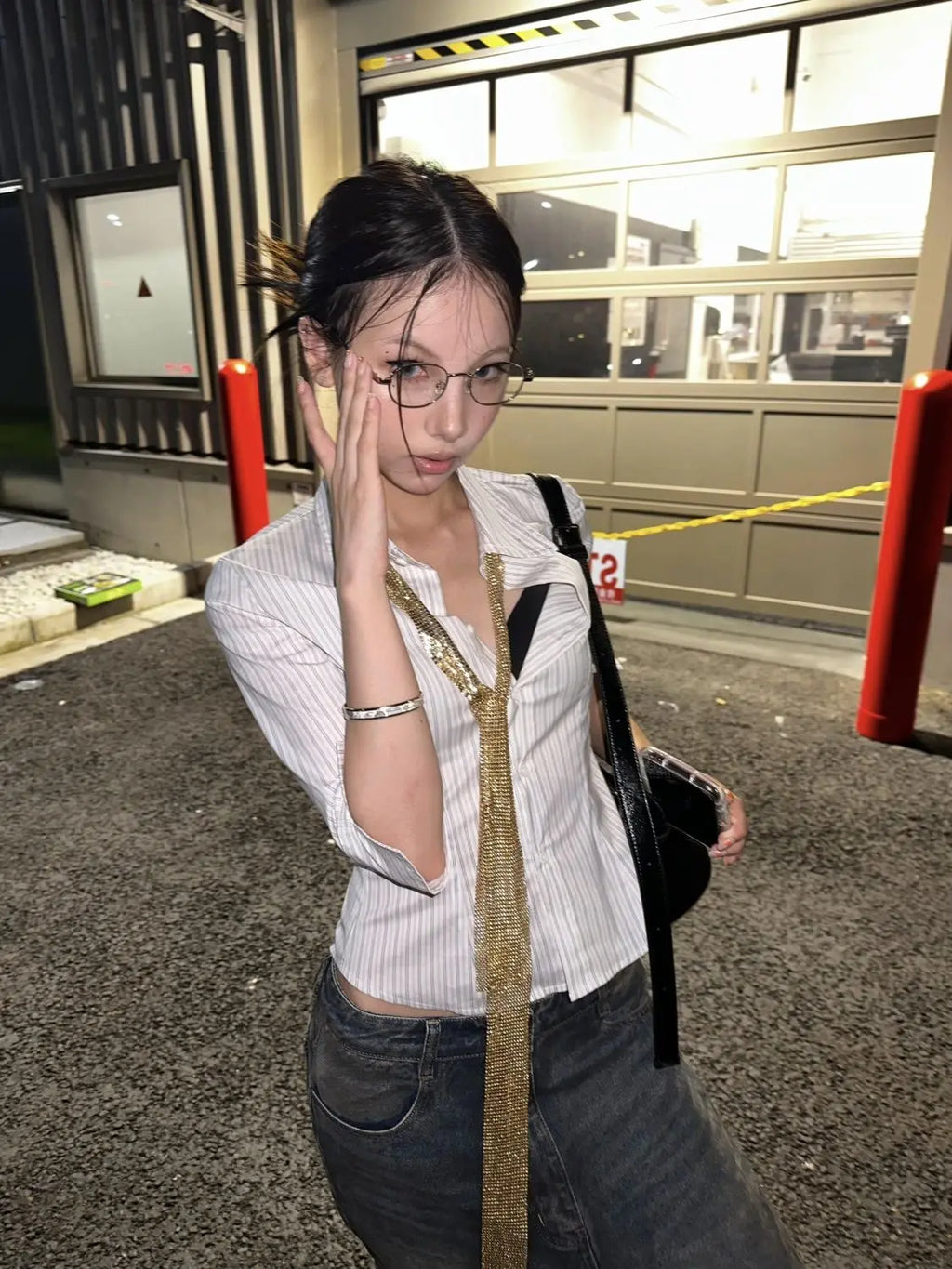 Korean Style Striped Shirt - Women's Half Sleeve Blouse