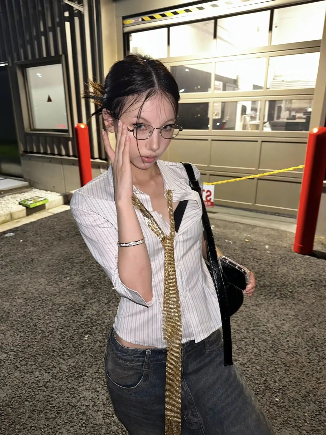 Korean Style Striped Shirt - Women's Half Sleeve Blouse