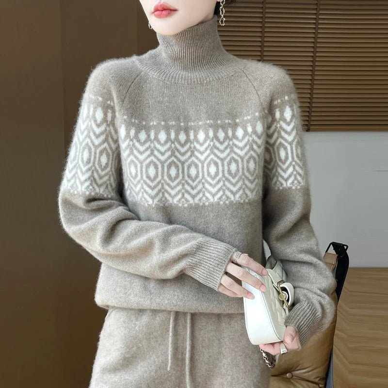 Korean Style Merino Wool High Neck Jumper - Women's Autumn Winter Pullover