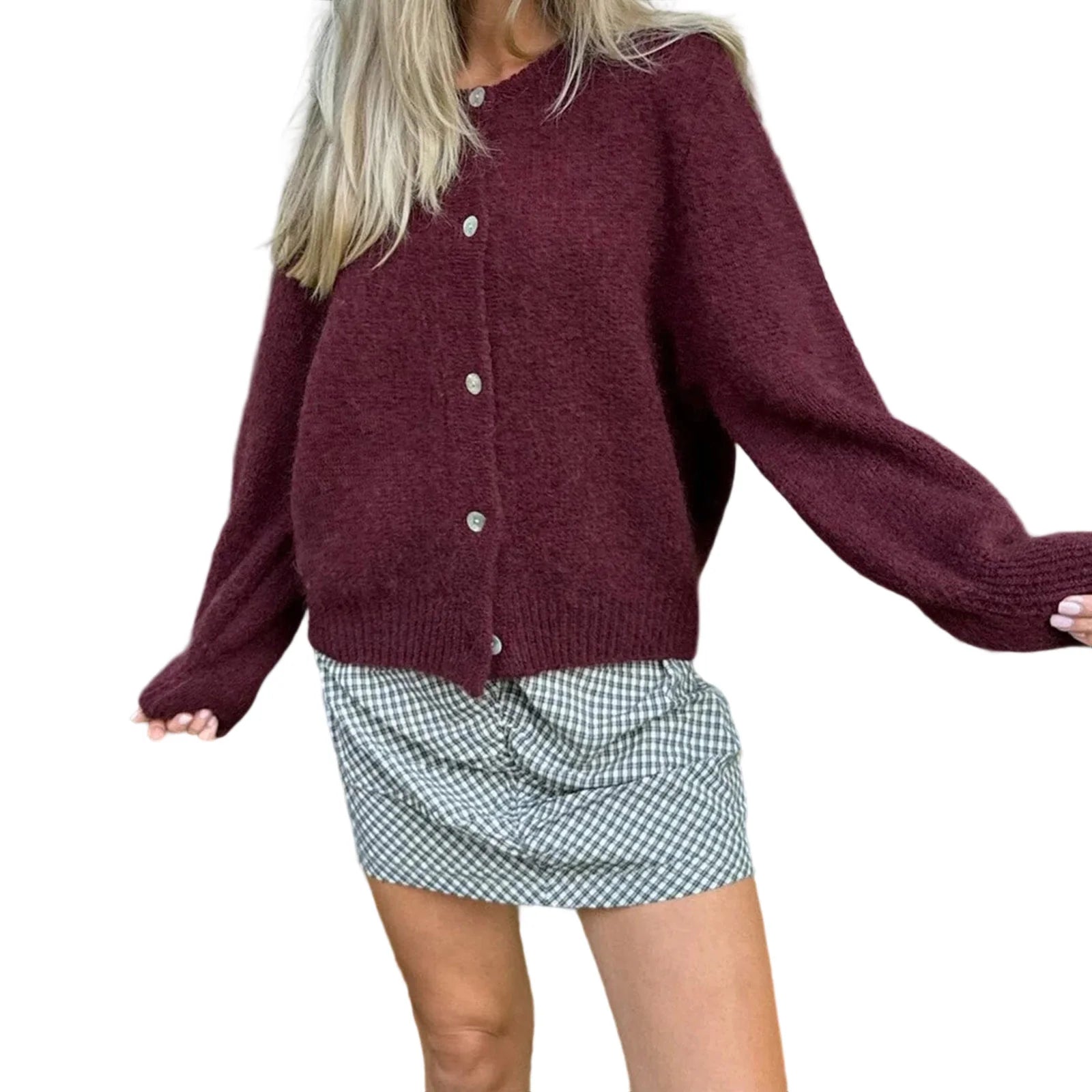 Korean Style Women's Cropped Knit Cardigan - Y2K Vintage Button-Up Sweater