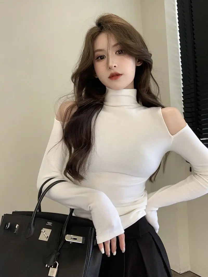 Korean Style Turtleneck Long Sleeve Top - Women's Slim Fit Autumn Blouse