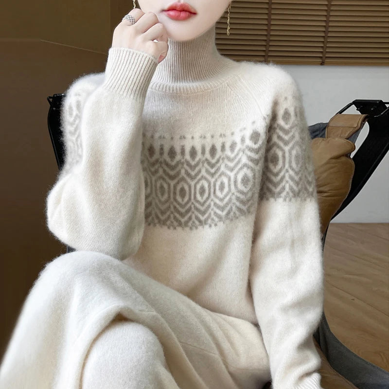 Korean Style Merino Wool High Neck Jumper - Women's Autumn Winter Pullover