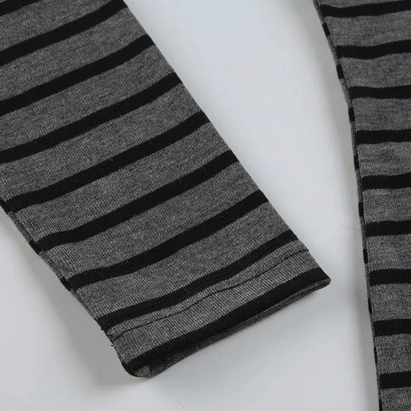 Korean Style Striped Long Sleeve T-Shirt - Women's Slim Fit Top