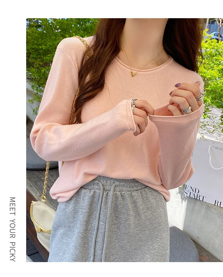 Korean Style Loose Fit Round Neck Sweater - Women's Soft Knit Pullover