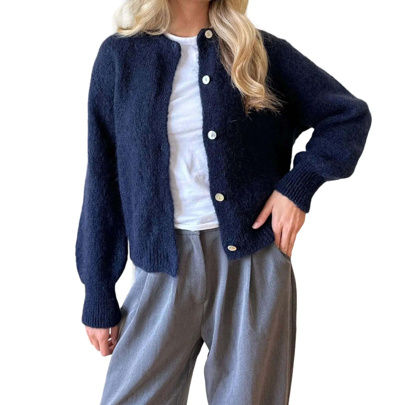 Korean Style Women's Cropped Knit Cardigan - Y2K Vintage Button-Up Sweater