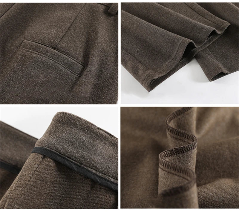 MEXZT Woolen Wide Leg Pants Women Streetwear Belt Fleece Baggy Black Suit Pants Winter Korean Fashion Casual Straight Trousers