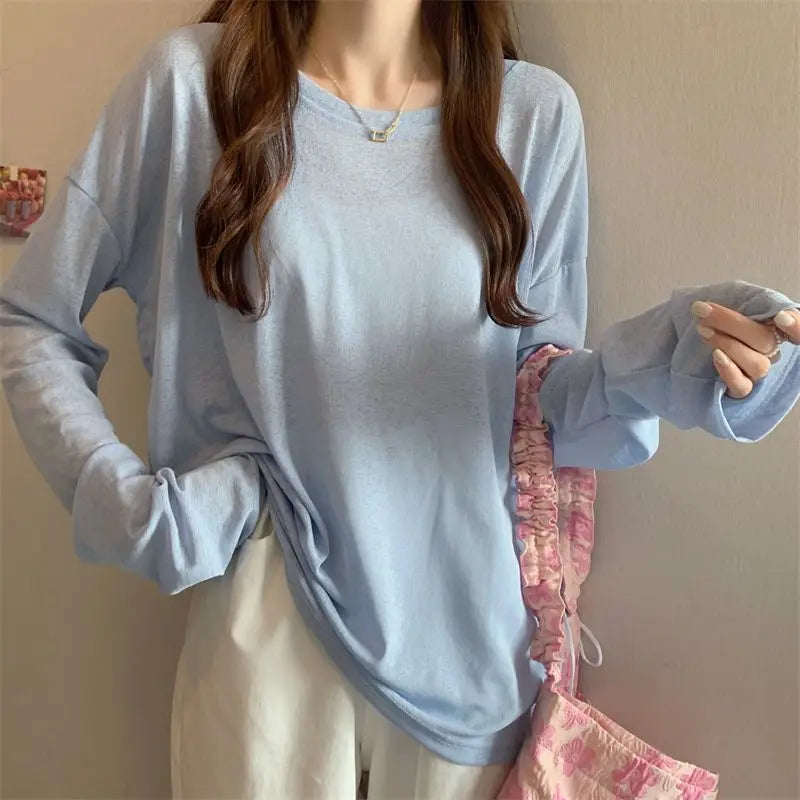 Korean Style Mesh Long Sleeve Cover Up Top