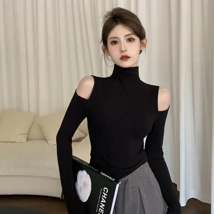 Korean Style Turtleneck Long Sleeve Top - Women's Slim Fit Autumn Blouse