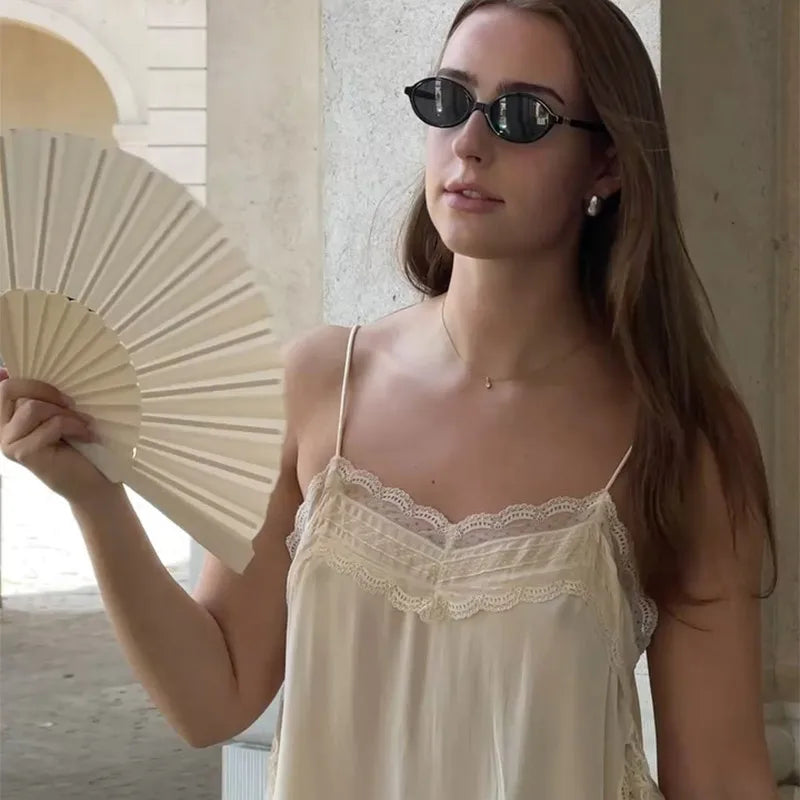 Korean Style Lace Cami Top - Elegant Sleeveless Square Neck Blouse